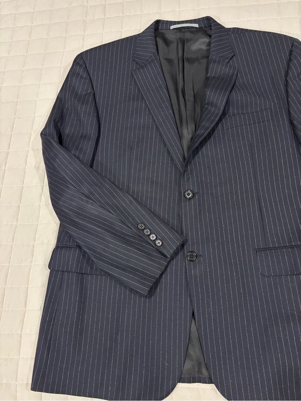 Hickey Freeman Saks Fifth Avenue Navy Pinstripe 100% Wool Suit Jacket 46R Blazer
